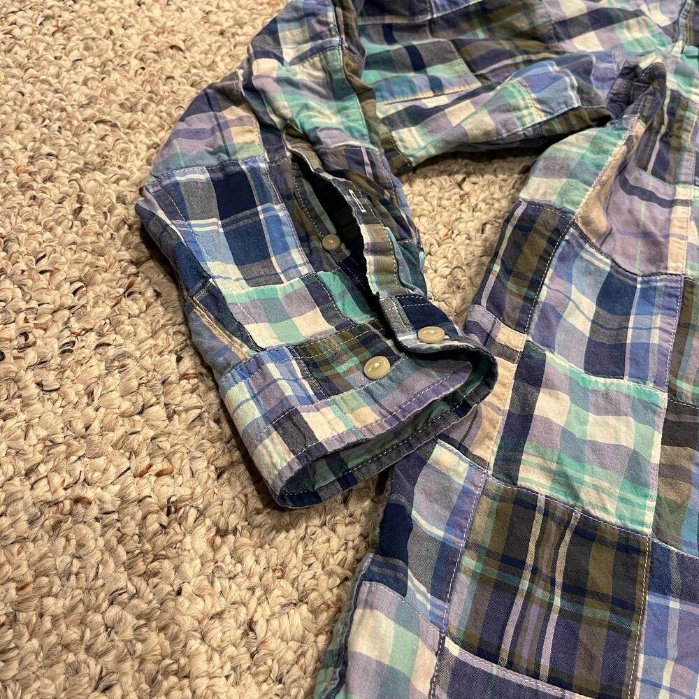 LL Bean Madras Patchwork Convertible Button Down Shirt XL Preppy Plaid Classic - Picture 3 of 6